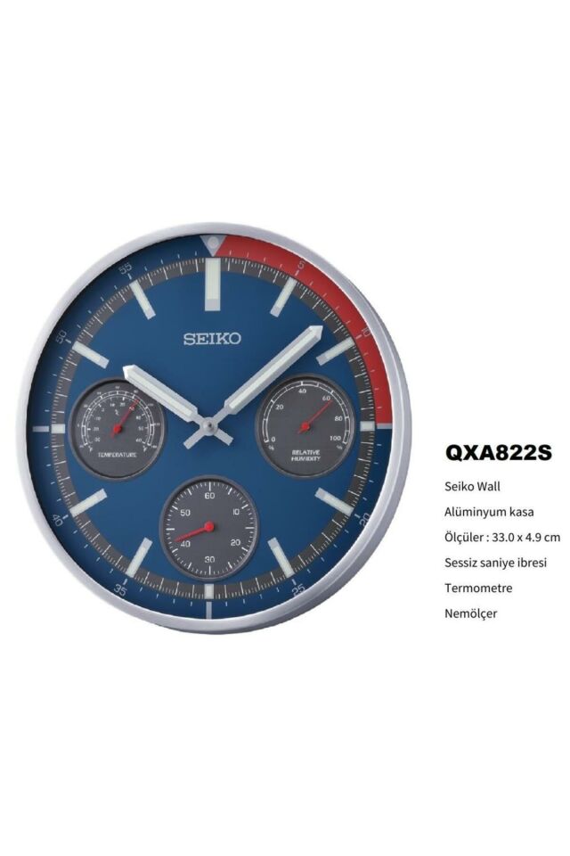 Clocks Qxa822S Alüminyum Kasa Termometre Ve Nemölçer Dekoratif Duvar Saati